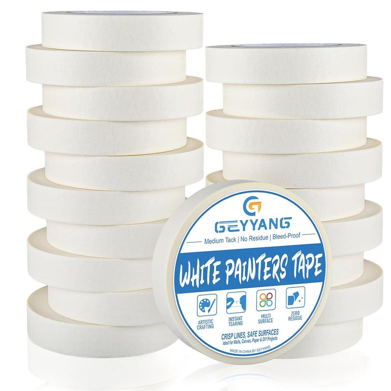 G GEYYANG GEYYANG White Masking Tape Bulk 20 Pack, 1 inch White Painters Tape for Painting, Crafts, Home & Office, Multi-Surface Adhesive Artist Tape (0.94inch x 55yards x 20 Rolls) - Image 1
